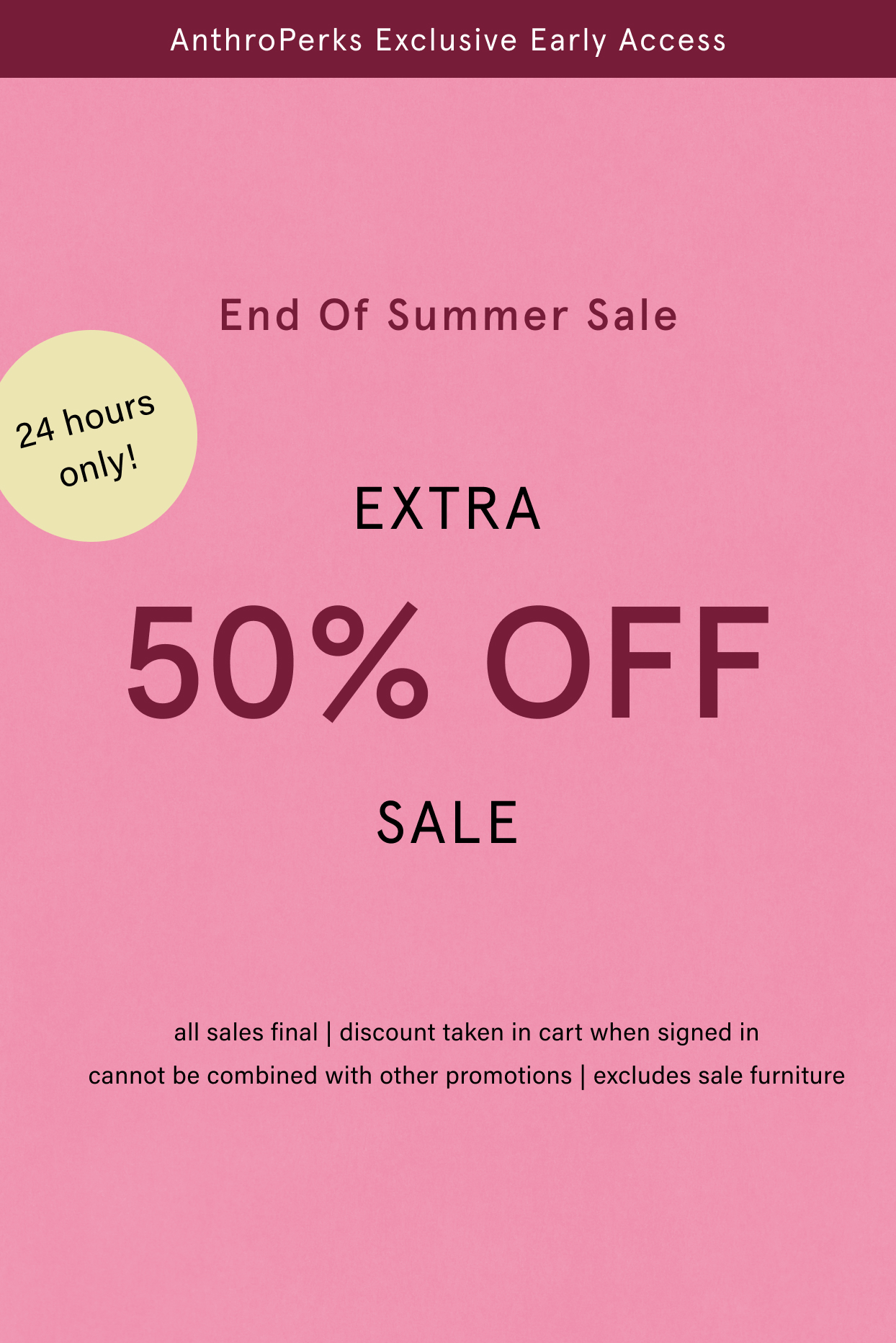 AnthroPerks Early Access: shop an extra 50% off sale items