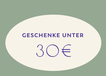 Olivgrüner Hintergrund mit weißer Schrift: "GESCHENKE UNTER 30€"