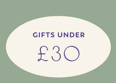 Olive green square with white text reading "GIFTS UNDER £30"