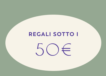 Sfondo rosso bordeaux con testo bianco "REGALI SOTTO I 50€" centrato