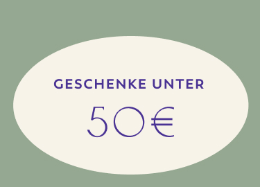Roter Hintergrund mit weißem Text "GESCHENKE UNTER 50 €"