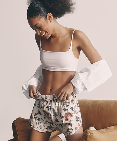 Floral Print Pajama Set, Cute Cami Crop Top & Lettuce Trim Shorts, Women's  Sleepwear & Loungewear