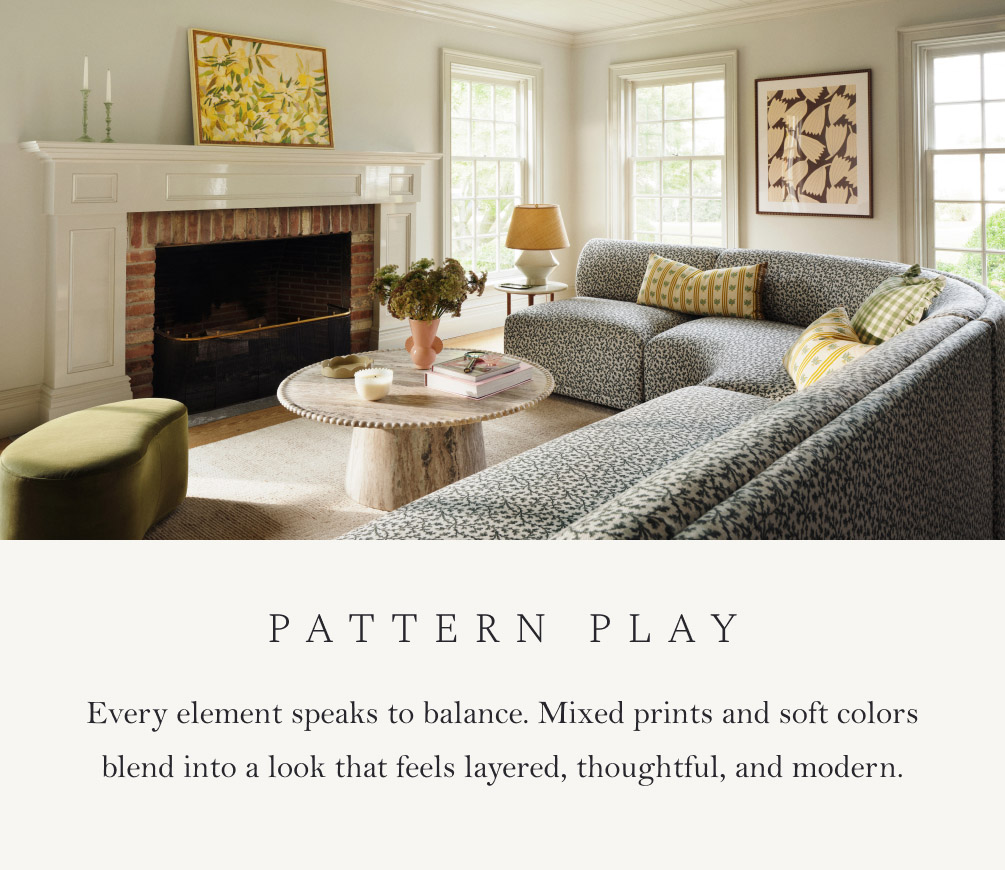 Pattern Play. Every element speaks to balance. Mixed prints and soft colors blend into a look that feels layered, thoughtful, and modern.