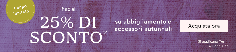 Purple textured banner advertising limited time sale with up to 25% OFF autumn clothing and accessories, shop now button
