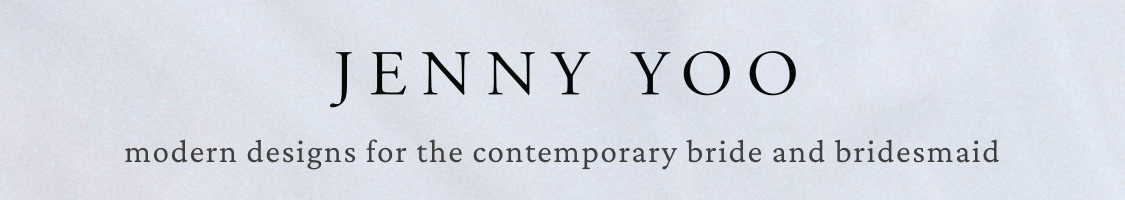 JENNY YOO logo with tagline "modern designs for the contemporary bride and bridesmaid" on light gray background