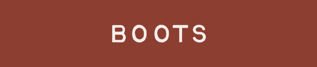 White text reading BOOTS centered on a rust-colored background