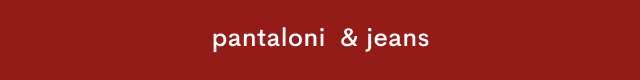 White text reading "jeans & trousers" centered on a dark red background