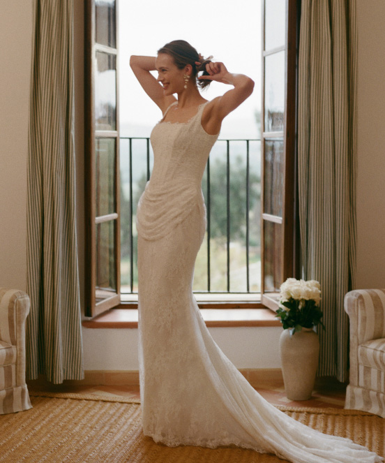 white christmas dresses Satin Wedding Dress with Pockets,A-Line Simple Wedding Dress,WD00424, US2 / White main image 1
