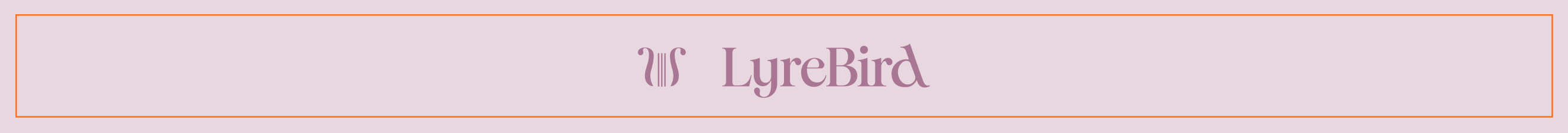 LyreBird logo with lyre icon in mauve text on light pink background
