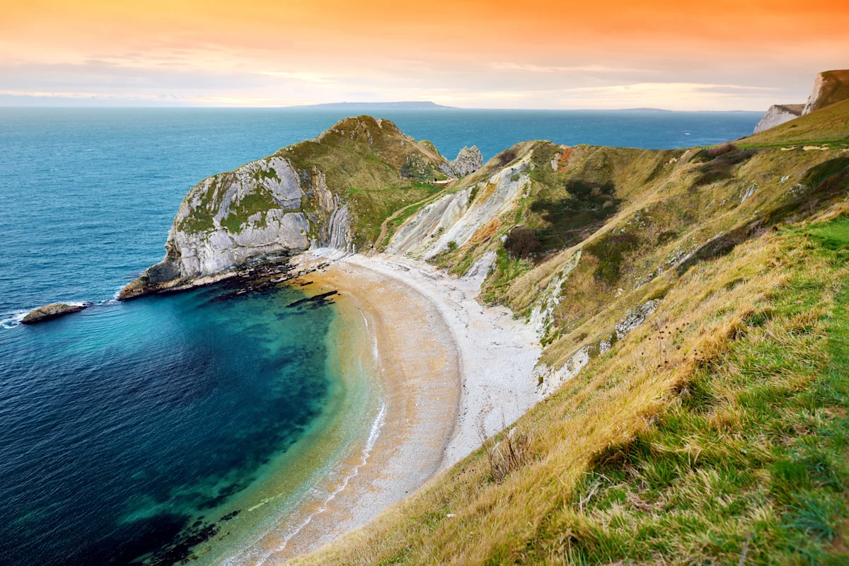 Man O'War Cove on the Dorset coast in southern England, between the headlands of Durdle Door to the west and Man O War Head to the east