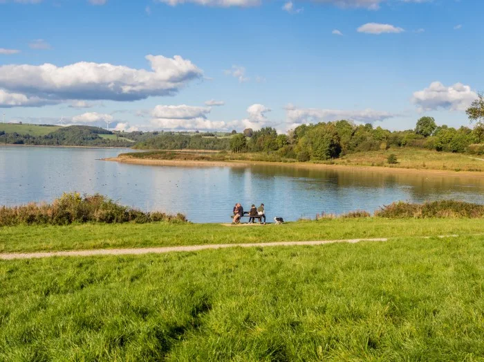 Carsington water in early Autumn sunshire, Derbyshire,