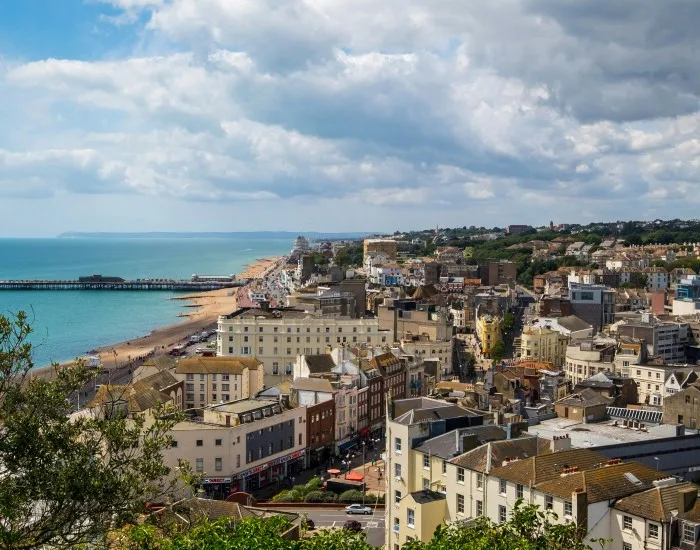 View of the sea from Hastings Old Town in Sussex, England