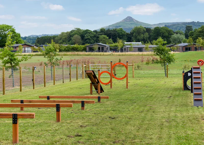 Dog agility course at Angrove holiday park (GROE) in Great Ayton, Yorkshire, England, UK