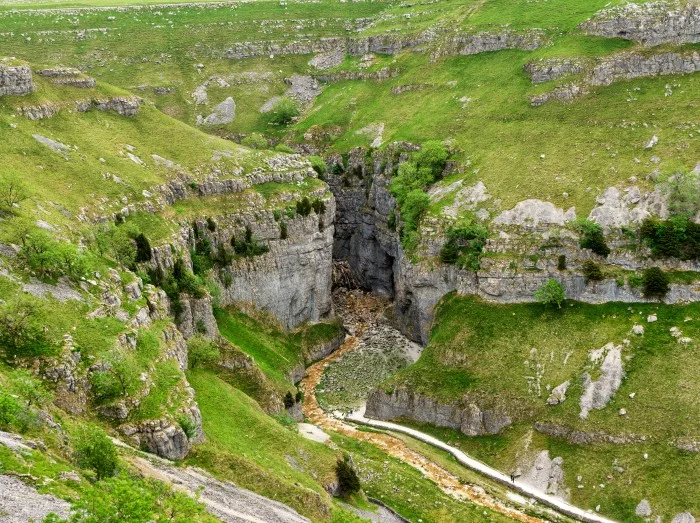 Gordale Scar, a Limestone gorge near Malham in the Yorkshire Dales.