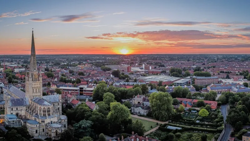 Norwich sunset over the city