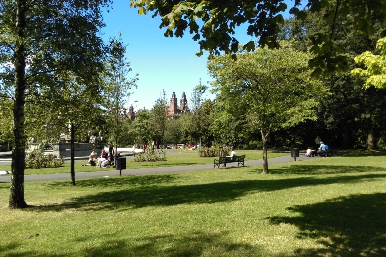 Summer in Kelvingrove Park, Glasgow city centre, Scotland, UK