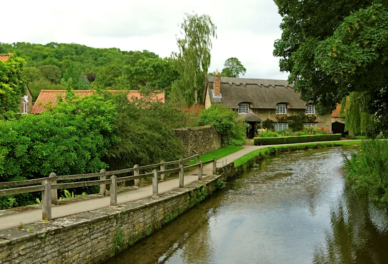 Riverside view in Thornton-le-dale, Pickering, North Yorkshire, UK