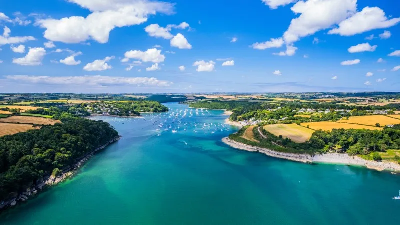Helford River and boats aerial shot