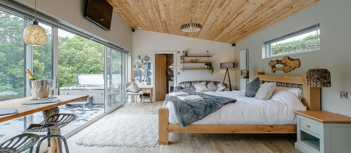 Luxury lodges at Nant-y-Coed Lodges in Mochdre, Newtown, Mid Wales, UK