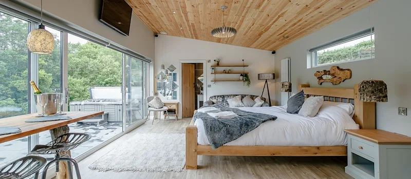 Luxury lodges at Nant-y-Coed Lodges in Mochdre, Newtown, Mid Wales, UK