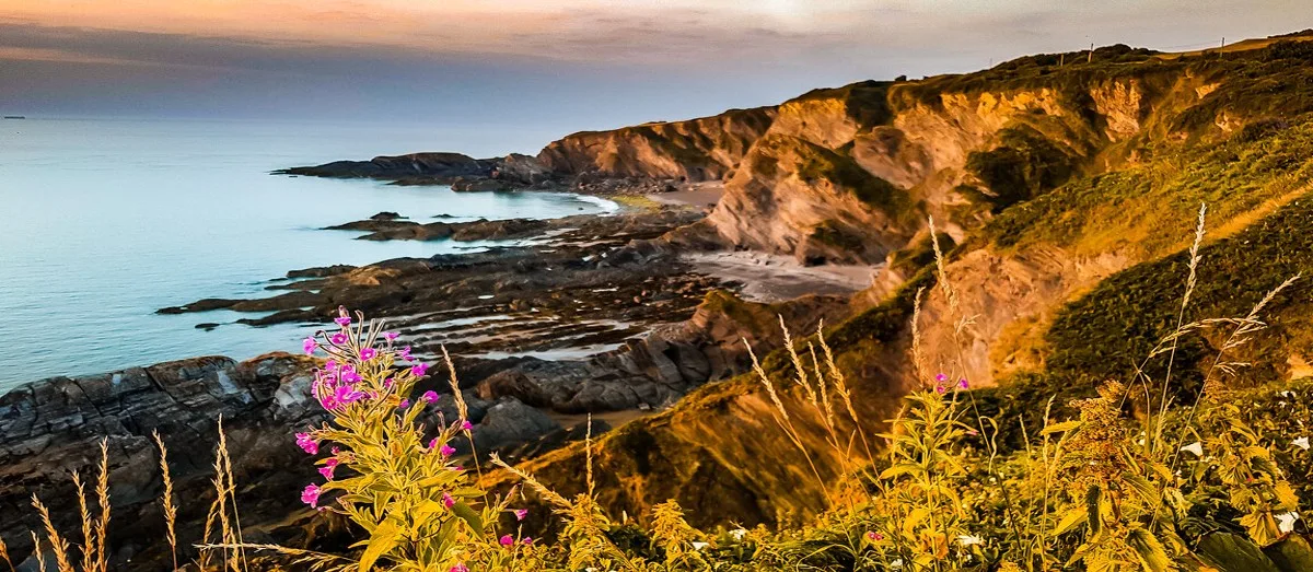 View of rugged cliffs on the Devon coast, England