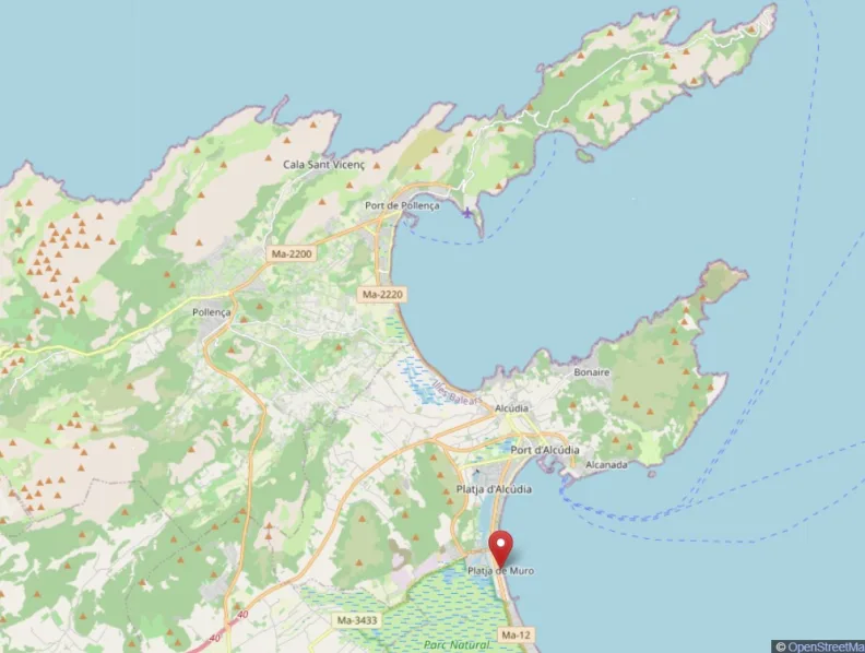 Karte zur Anreise zur Playa de Muro.