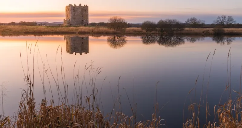 Treave Castle at dusk in Autumn, near Castle Douglas, Dumfries & Galloway,