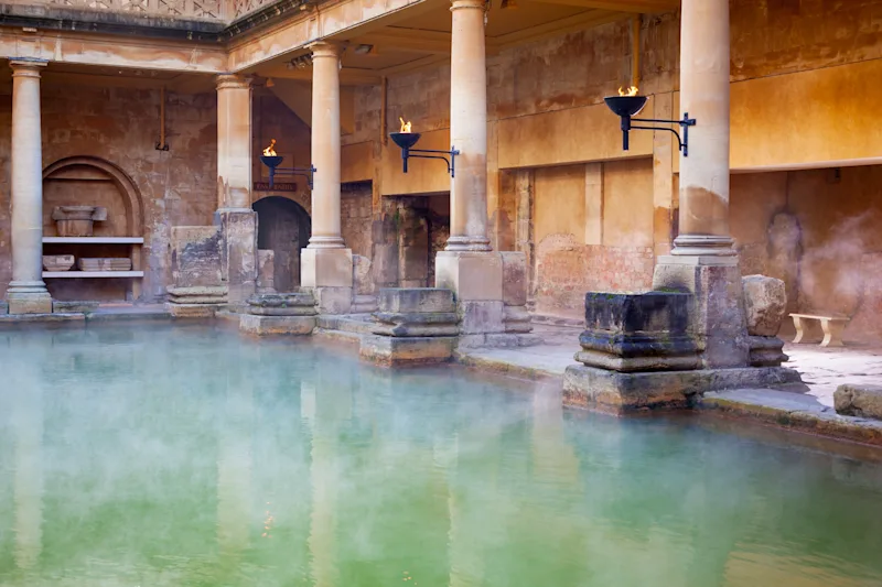 Main Pool in the Roman Baths in Bath, Somerset, England, UK