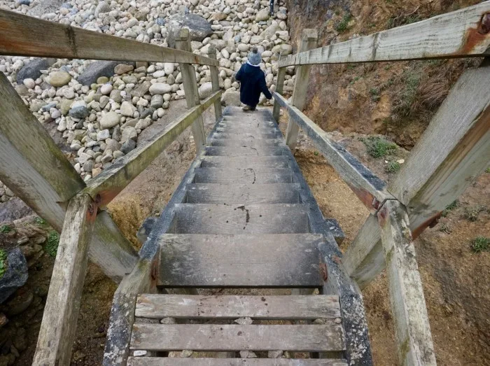 The wooden steps leading to Nanjizal Beach