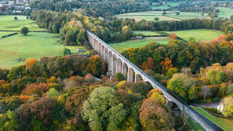 Aerial View over Pontcysyllte Aqueduct at Autumn
