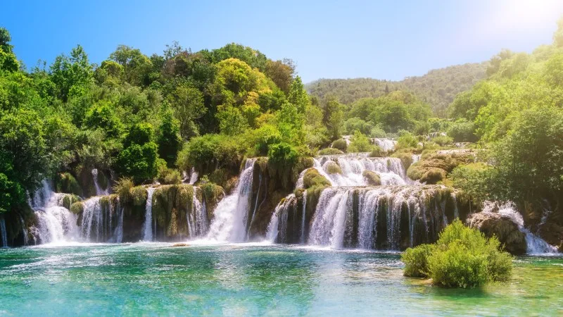 Waterfalls in Krka National Park in Croatia at summer.