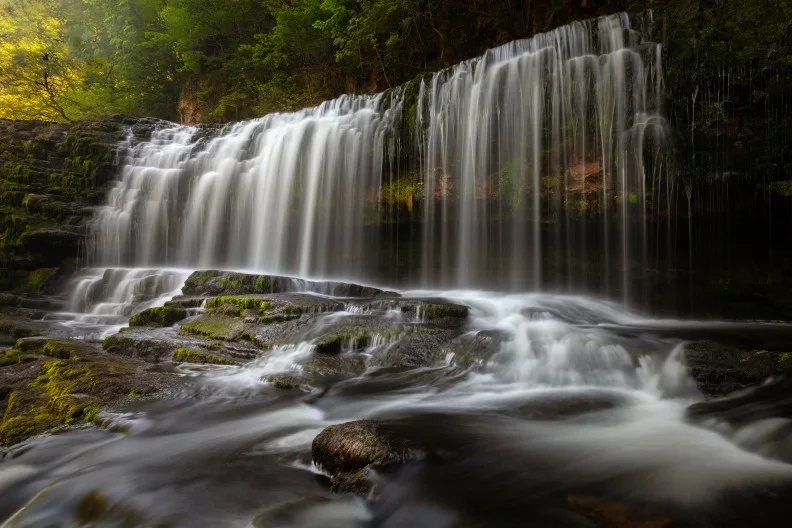 Sgwd Isaf Clun-Gwyn on the Four Waterfalls Walk in Powys, Wales, UK