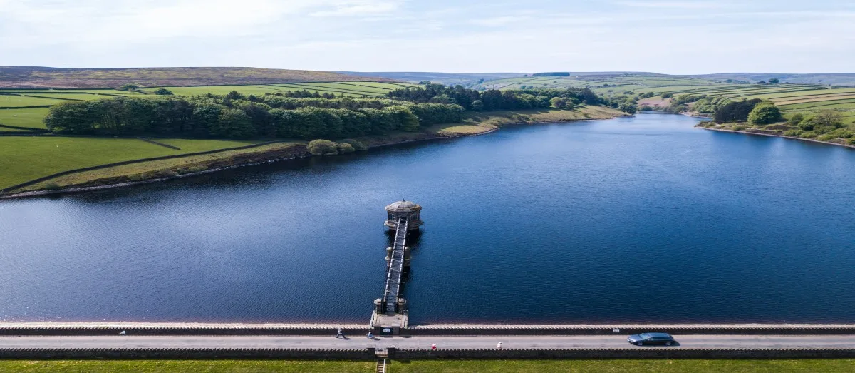 View over Lower Laithe Reservoir in Haworth, Yorkshire, England