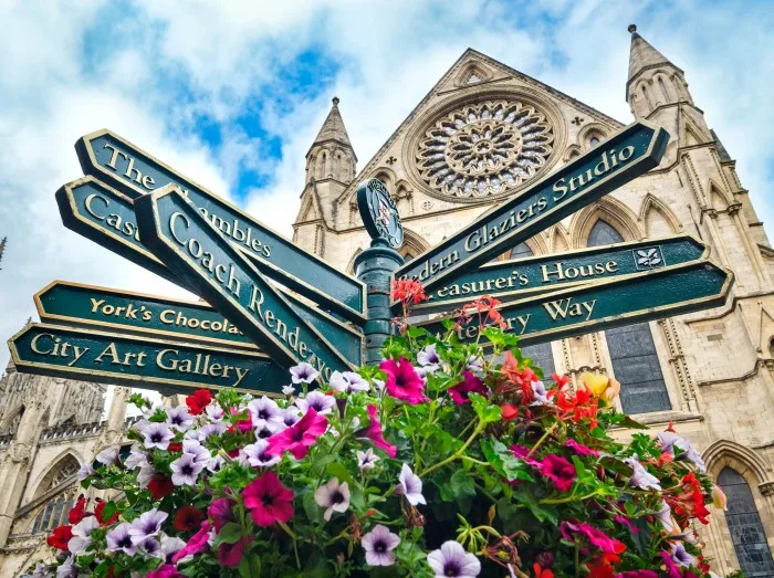 York Minster with city signs