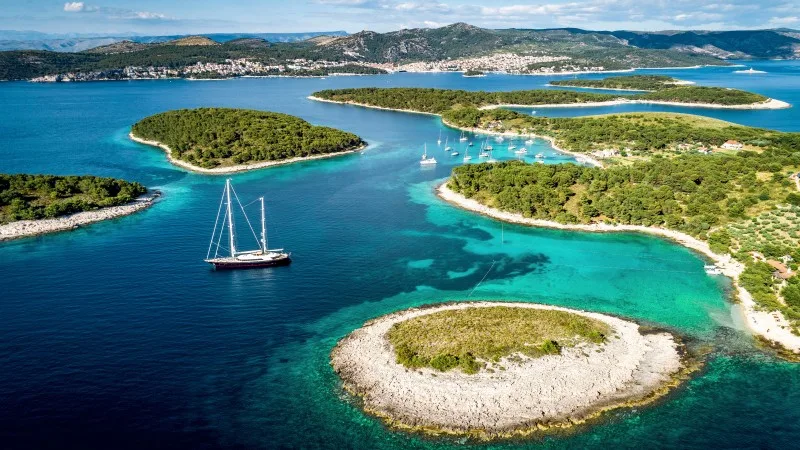 Aerial view of Paklinski Islands in Hvar, Croatia.