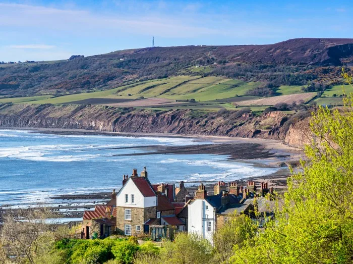 Robin Hood's Bay, North Yorkshire, from the top of the village on a spring morning.