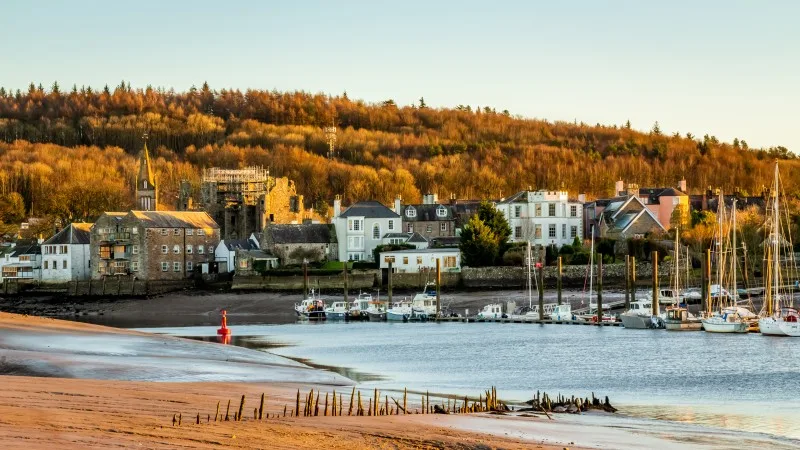 Kirkcudbright and the River Dee estuary at sunset