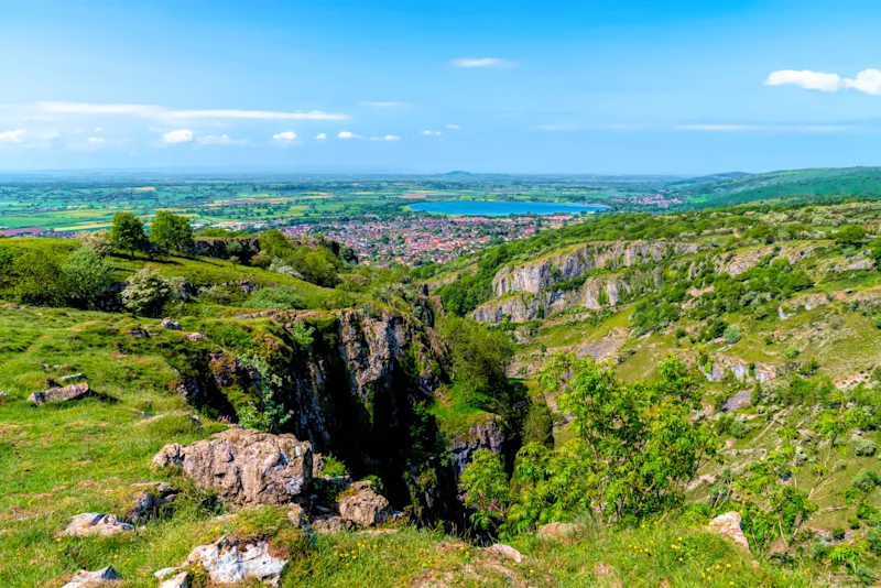 Cheddar Gorge Somerset England UK tourist attraction with beautiful English countryside