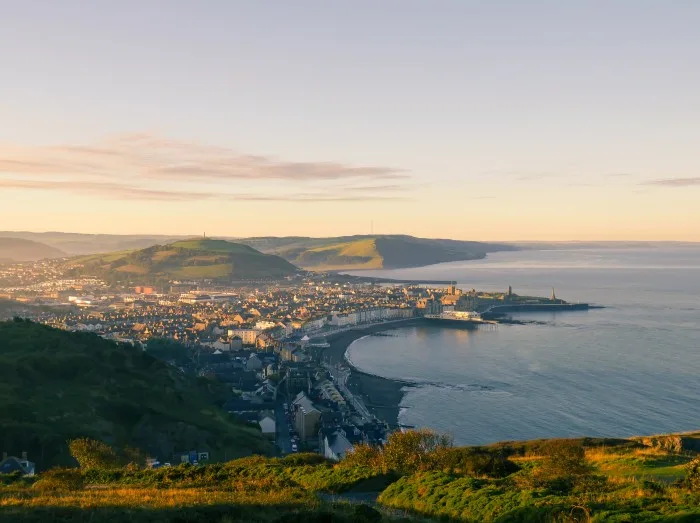 View of the Aberystwyth coastline in Ceredigion, Wales