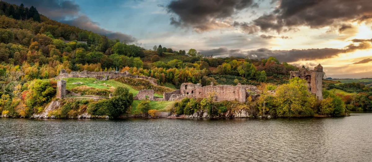 View of Urquhart Castle and Loch Ness in the Highlands of Scotland