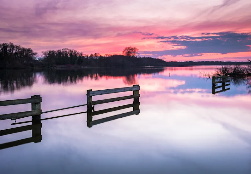 Sunset at Ranworth Broad and Marshes on the Norfolk Broads, England, UK