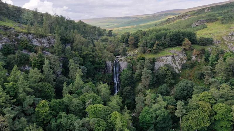 View of Pistyll Rhaeadr amidst the Berwyn Mountains in Powys, Mid Wales, UK