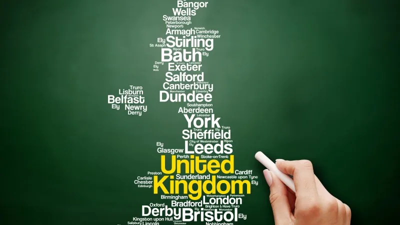 List of cities and towns in UNITED KINGDOM, map