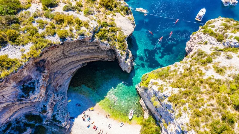 Scenic landscape about Stiniva bay in vis island