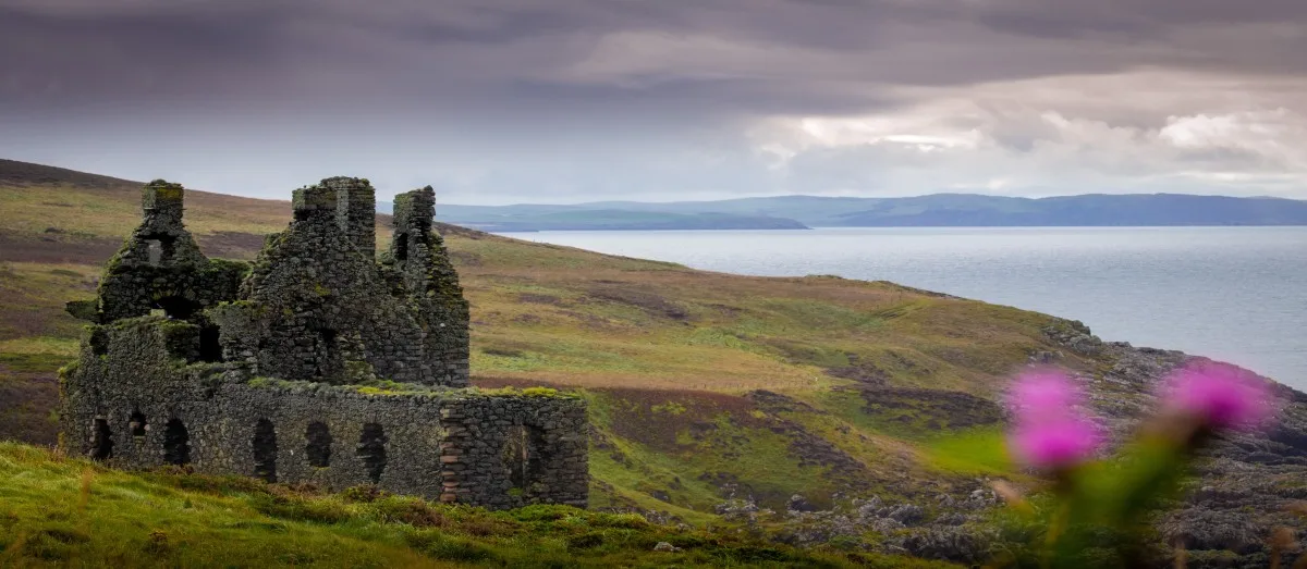 View of Dunskey Castle in Dumfries and Galloway, Scotland