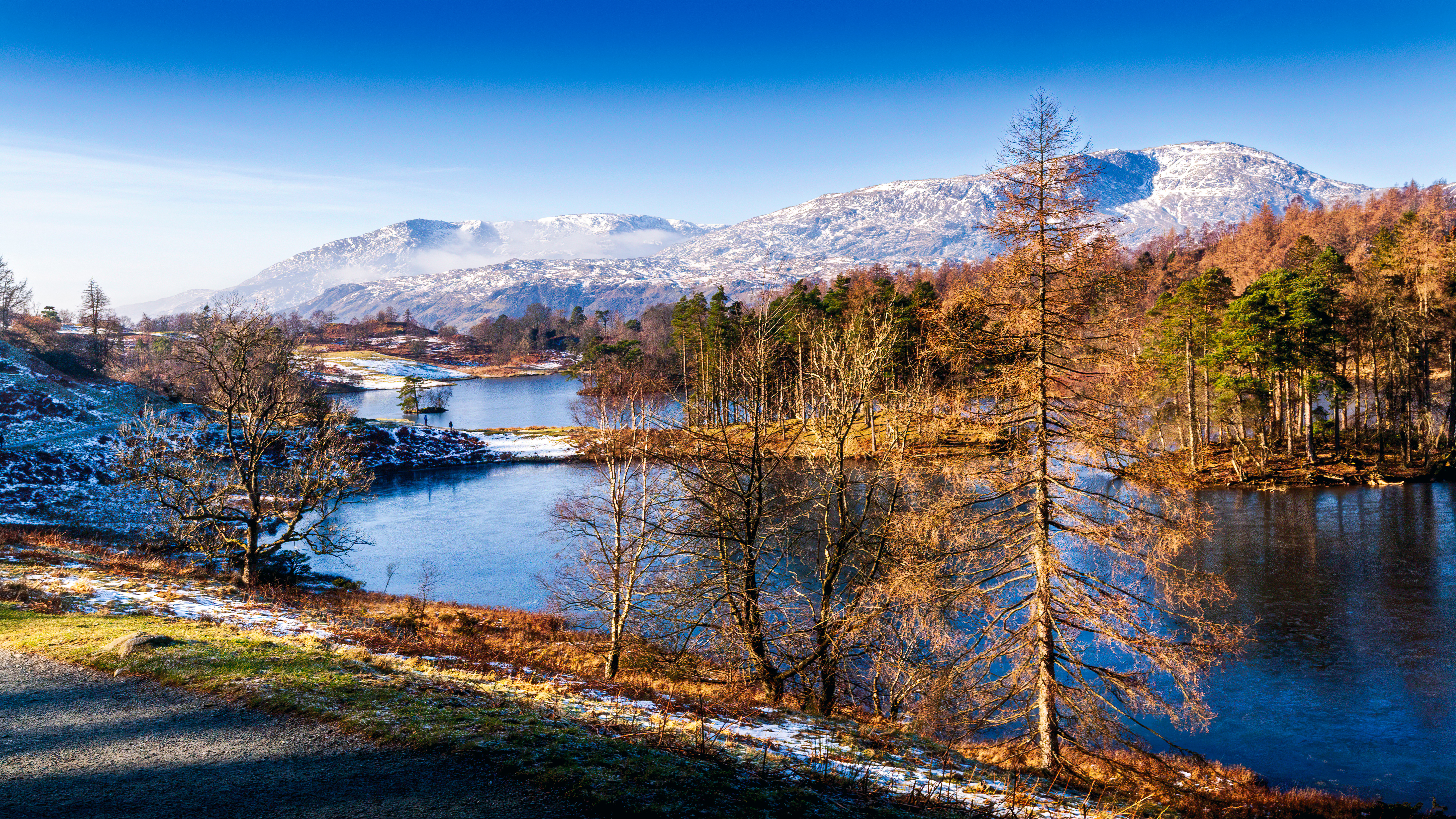 Tarn Hows in winter in the Lake District National Park, Cumbria, England, UK