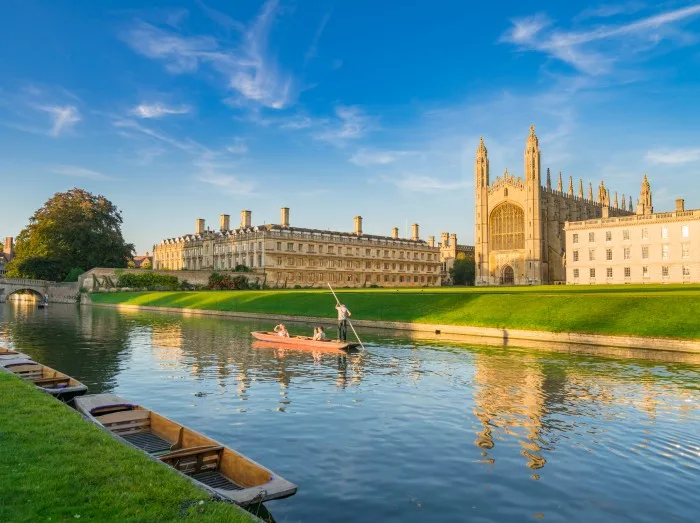 View of the University of Cambridge across the River Cam in Cambridgeshire, England