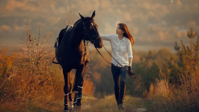 Young girl riding a horse