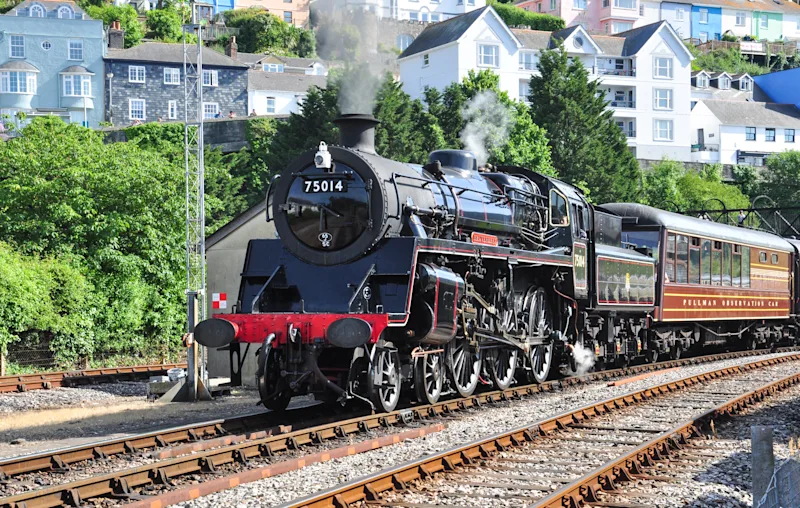 Dartmouth Steam Railway departing Kingswear, South Devon, UK