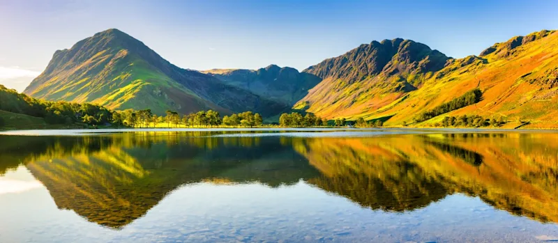 Beautiful morning panorama of Buttermere lake in the Lake District.